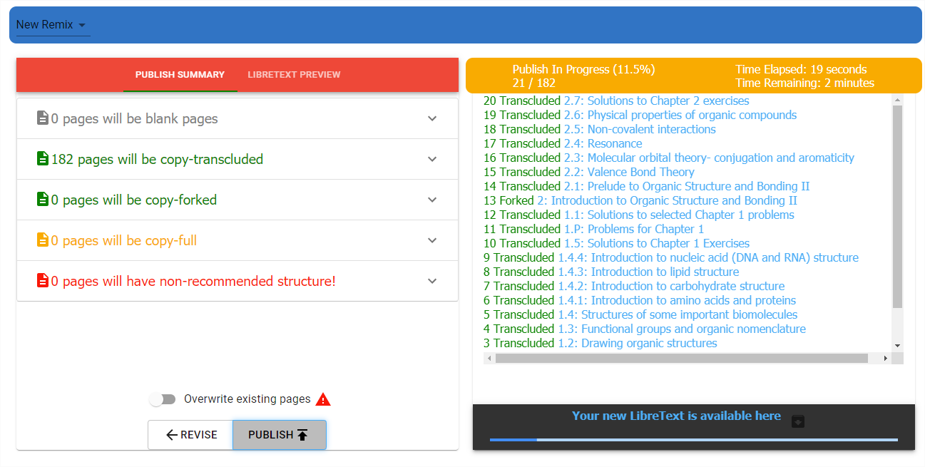 Screenshot of the remixer creating, modifying, and deleting pages. 